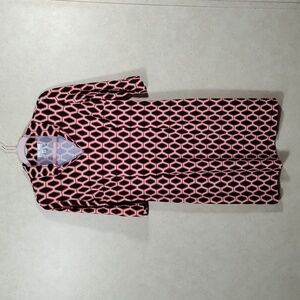 01175 Jude Connally black, tan & red v-neck collared knit dress M